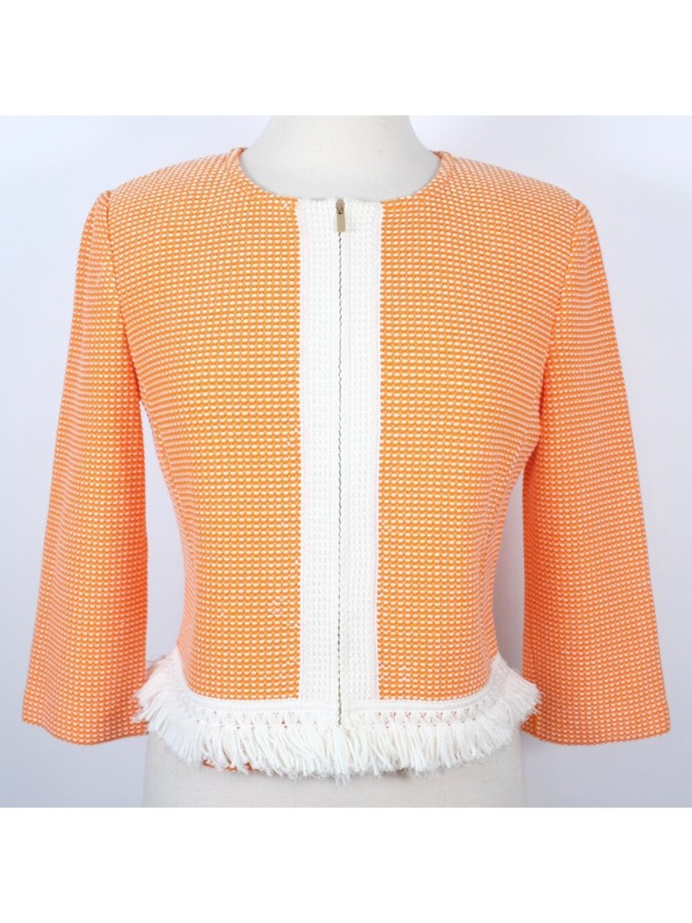St John  jacket sz 6 Tangerine orange white cream zip front 3/4 sleeves
